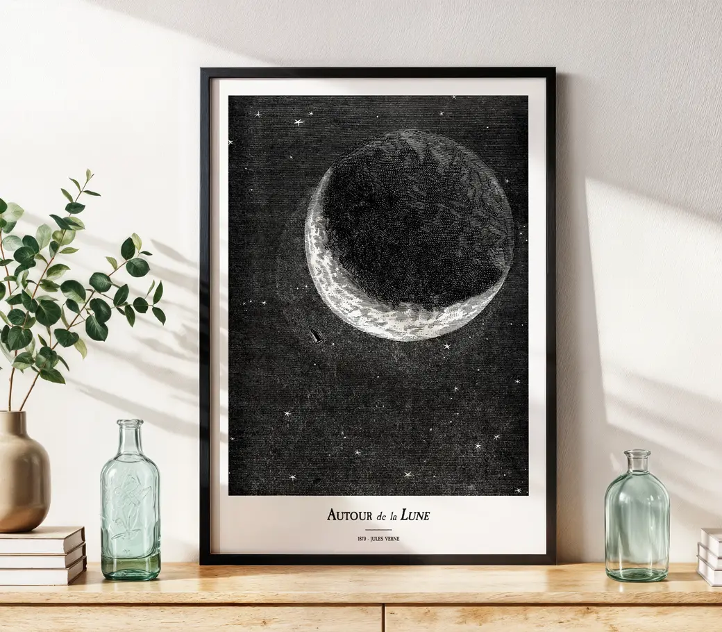 Affiche – Autour de la Lune : Le projectile face à la Lune (Jules Verne, 1870) – Image 3