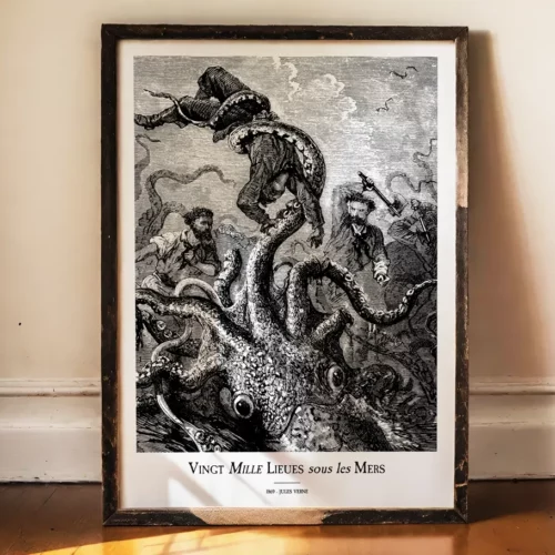 Affiche – L’Attaque du Calamar Géant (Jules Verne, 1869)