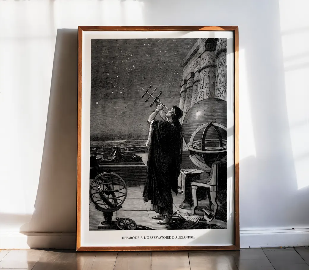 Affiche – Hipparque à l’observatoire d’Alexandrie (Camille Flammarion, XIXᵉ siècle)