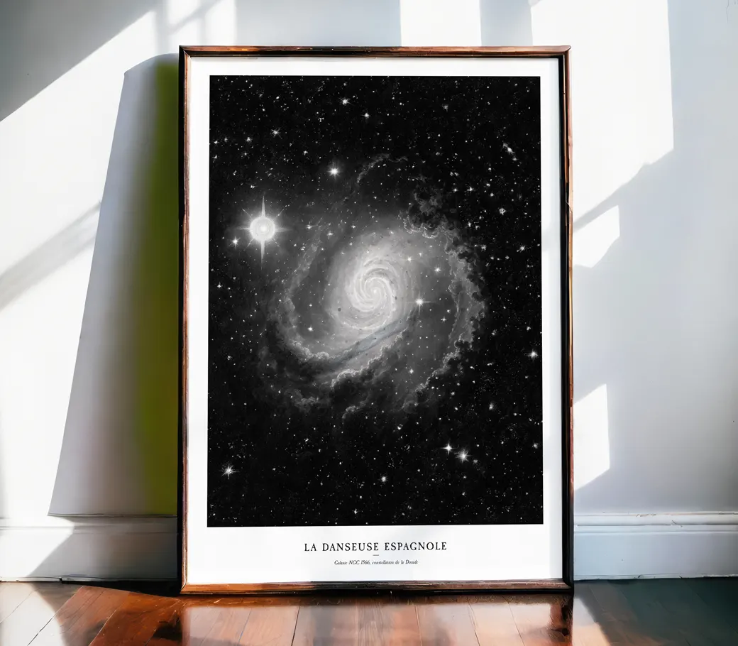 Affiche – La Danseuse Espagnole (Galaxie NGC 1566), style gravure classique
